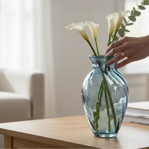 Vase, Heavy Swirl Design, Light Blue Tinted Glass. Europack Piece 12x7.5